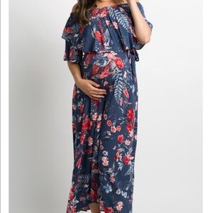 NWT pink blush blue ruffle maxi dress small